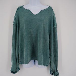 Knox Rose NWT Women's Blue Long Sleeve Waffle Knit Lace Back Top